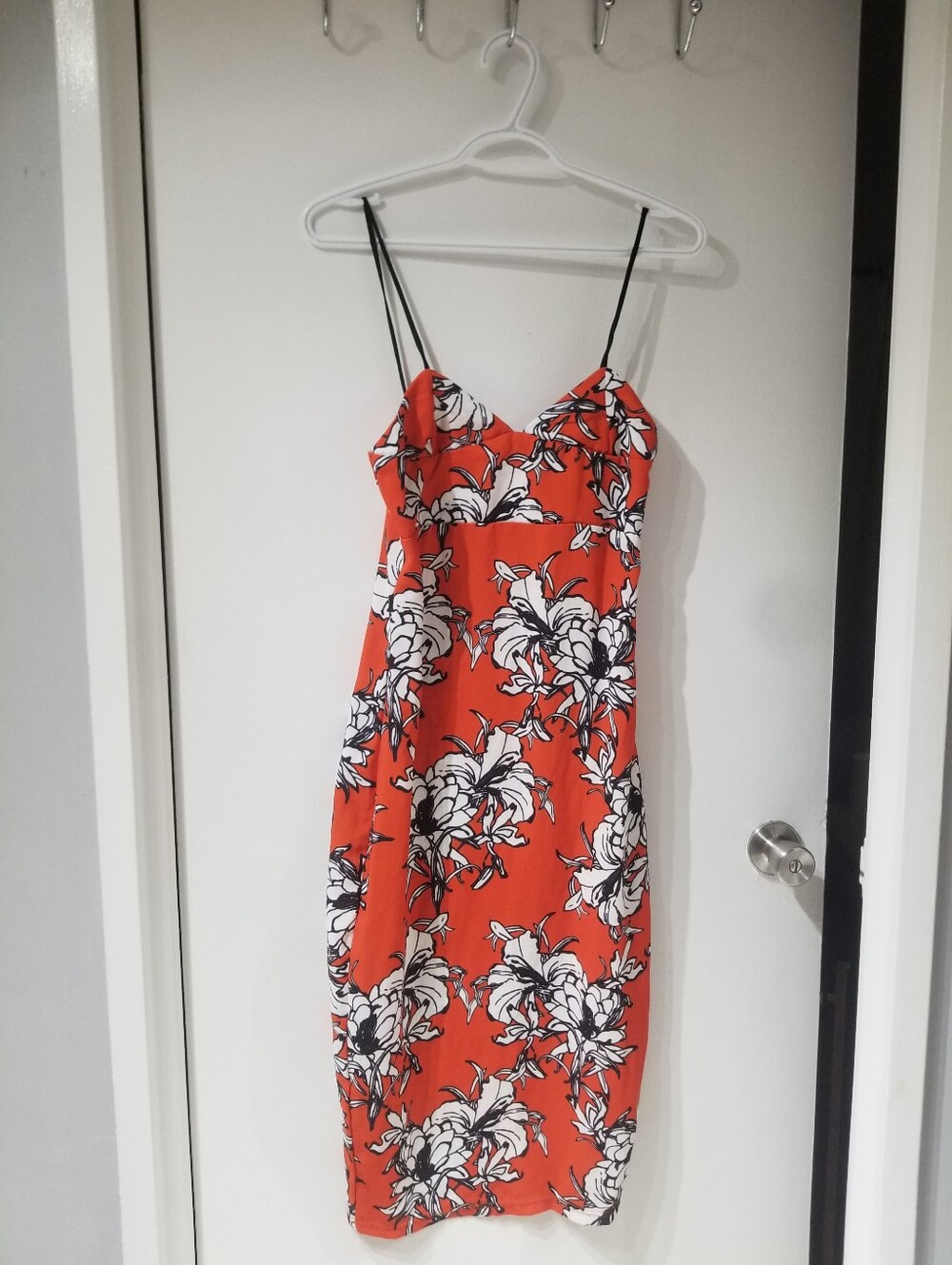 Floral Orange Spaghetti-Strap Midi Dress